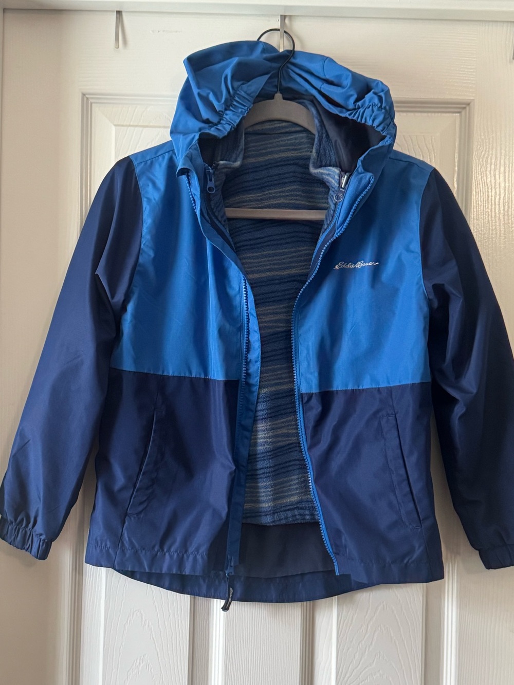 Eddie Bauer Kids Two-Tone Blue 3-in-1 Hooded Rain Jacket (Size S 7/8)